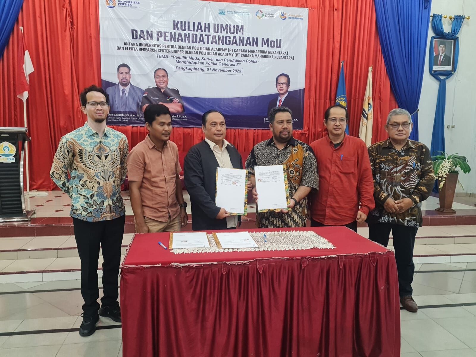 Universitas Pertiba dan Elekta Research Center Uniper Teken MoU dengan Politician Academy, Sekaligus  Gelar Kuliah Umum “Pemilih Muda, Survei, dan Pendidikan Politik: Menghidupkan Politik Generasi Z”